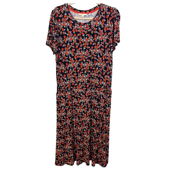 BODEN Women's Lucinda Floral Jersey Dress Navy Red 12P - Picture 2 of 7